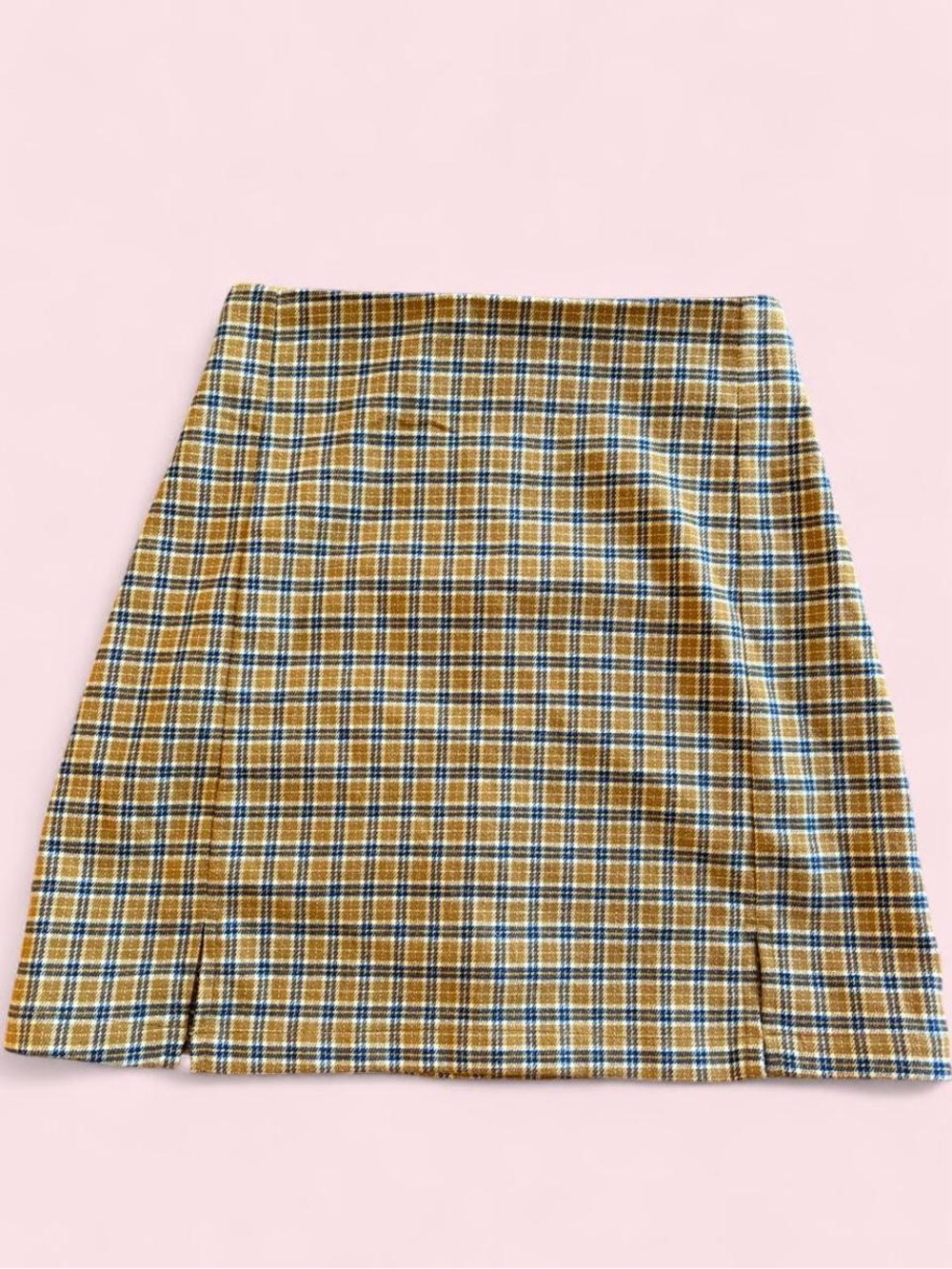 Brandy Melville Mustard Plaid Mini Skirt with Navy & Cream Checks